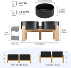 SPUNKYJUNKY Elevated Dog Bowls Ceramic, 6.1'' Dogs and Cat Food Water Bowls Raised with Non-Slip Bamboo Stand for Medium Sized Breed Microwave Dishwasher Safe - 28.7 OZ,Black