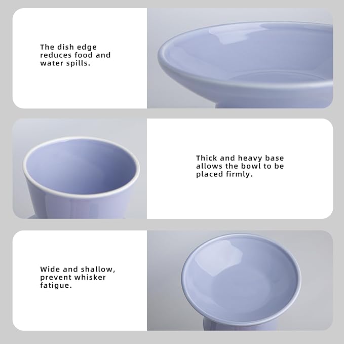 Ceramic Elevated Cat Bowls - 6.2 Inch Extra Wide Raised Cat Food and Water Bowl Set for Indoor Cats, Whisker-Friendly Ceramic Cat Dish for Elder Big Cats & Small Dogs,Light Purple,1 Pack