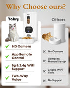Yakry Automatic Cat Feeder with Camera - HD 1080P Video with Night Vision | 5GHz WiFi Easy Setup App Control Cat Dry Food Dispenser with Stainless Steel Bowl, 4L/17 Cups Capacity for Small Pets Indoor