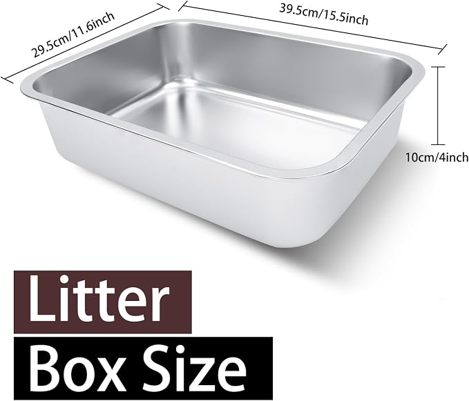 Small Stainless Steel Litter Box for Kittens Rabbits, 15.5"×11.6"×4" | Metal, Rust-Proof, Non Stick, No Smell, Easy to Clean