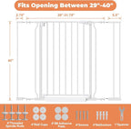 40" Extra Tall Baby Gate No Drilling, Auto Close Dog Gate, White | Indoor for Doorways & Stairs, Pressure Mounted 29"-40" Wide Pet Gate, Easy Walk Through Gate for Baby & Pet Stroller Friendly