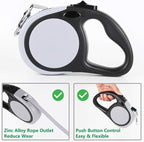 Dual Retractable Dog Leash for Walking 2 Small Dogs(Up to 44 Lbs Each) - Double Headed 18.5ft Extendable Pet Leash with Poop Bags, Non Slip Grip, One Button Control, 360 Tangle-Free (Gray, Medium)