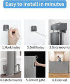 Retractable Baby Gate for Stairs – 33” Height, Expands up to 55” Width – Safety Gate for Infants, Toddlers, Dogs & Pets – Easy Install, Secure Closure, Gray Mesh Design for Indoor & Outdoor Use