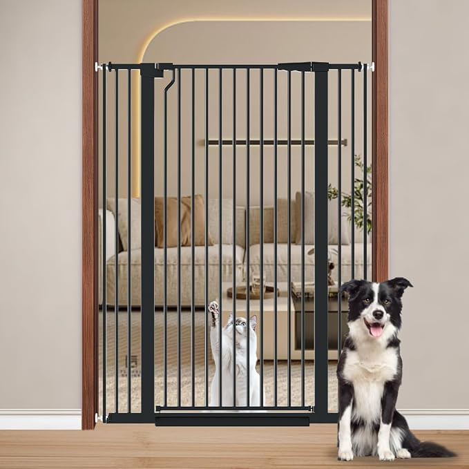 Fairy Baby 51.1" Extra Tall Pet Gate for Doorway 29.5"-40.5" Wide Dog Gate | Dog Barrier Indoor for Cat Doggie Puppy, No Jumping Over & No Climb Cat Gate, Auto-Close Metal Child Safety Proof Gate, Black