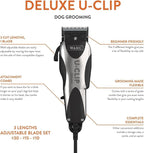 Wahl Pro Animal Deluxe U-Clip Trimmer, Black & Chrome | Adjustable 8, 1.5, and 1.8 mm Cutting Lengths, Includes 7 Attachment Combs, Ideal for Light and Medium Coats