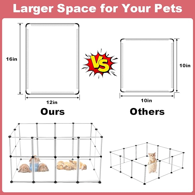 24 Panels Portable Small Animals Playpen,48"x 24"x 28" Transparent Pet Playpen,Portable Plastic Enclosure,Puppy Play Pen for Indoors Outdoor Pet Fence for Guinea Pigs,Bunny,Ferrets,Hamsters,Hedgehogs