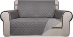 PureFit Reversible Quilted Couch Covers for Dogs Loveseat Sofa Cover 46.5” | Gray/Light Gray, Water Resistant Couch Protector, Washable Pet Couch Cover with Non Slip and Elastic Straps For Kids