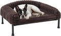 Veehoo Elevated Dog Bed with Bolster Cushion, Fluffy Plush Dog Couch Beds for Small Dogs, Cats, Washable Raised Pet Cot with Non-Slip Feet for Indoor or Patios Use, 24 x 18 Inches, Brown
