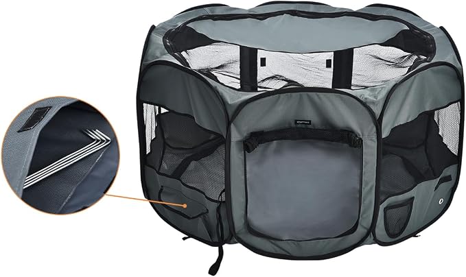 AmazonBasics Foldable Octagonal Indoor/Outdoor Portable Soft Pet Dog Playpen with Storage Pockets, Large (45 x 45 x 24 inches), Grey