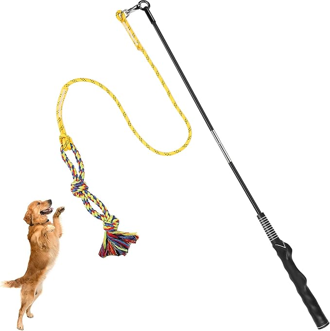 Flirt Pole for Dogs Interactive Chase Toy for Large Medium Small Puppy Dogs | For Chase and Tug of War, Dog Teaser Wand with Lure, Chewing Toy, for Outdoor Exercise & Training,Easy to Use,Carry, Sturdy