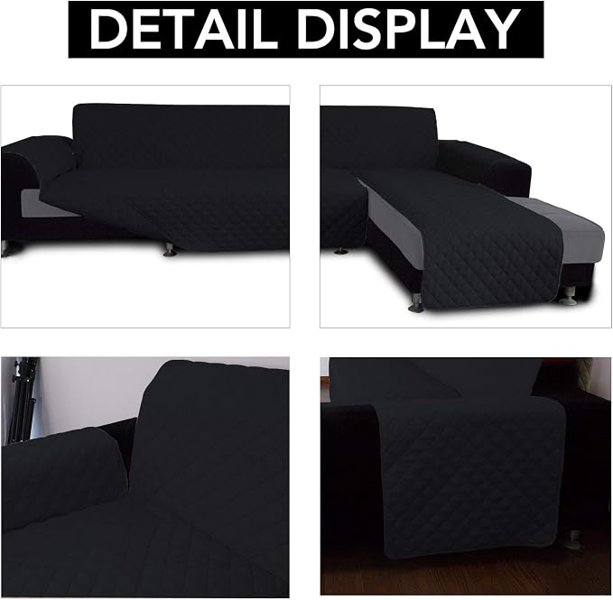 Easy-Going Reversible L-Shape Sectional Couch Cover, X-Large, Black/Black | Soft Sofa Slipcover For Dogs, Fits Left/Right Chaise Lounge Protector, Water Resistant Mat For Living Room