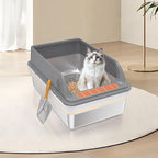 Stainless Steel Sifting Litter Box with Lid, XL Extra Large Sifting Cat Litter Box for Pine Pellets & Big Cats,Metal Pellet Sifter Litter Pan System for Odor Control,Sifting Box Liners & Scoop