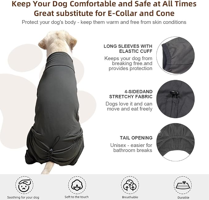 Dog Pyjamas PJS Sweater Clothes and Home Clothing Suitable for Large to Giant Breeds of Dogs, Dog Surgery Recovery Suit, Extra-Large Stretch Fabric, Four-Legged Clothes (Thin Dark Gray, 6XL)