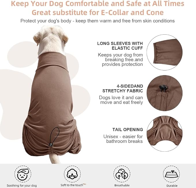Dog Pyjamas PJS Sweater Clothes and Home Clothing Suitable for Small to Medium Breeds of Dogs, Dog Neutering Suits, Extra-Large Stretch Fabric, Four-Legged Clothes (Thickened Coffee, L)