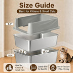 Stainless Steel Sifting Litter Box for Pine Pellets, Sifting Cat Litter Box with Sifter, High Side for Small Cats, Anti-Leakage, Odor Control, Includes Scooper, 17.7" x 13.8" x 11"