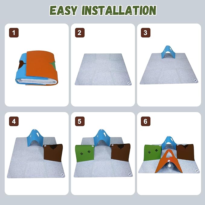Cat Tunnel Play Mat for Indoor Cats, Felt Interactive Pet Toy with Hidden Ball, Enrichment Activity Rug, Collapsible Cave for Kittens & Small Pets (Colorful)
