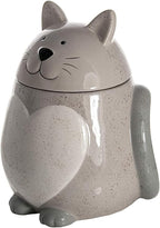 SPOTTED DOG GIFT COMPANY Ceramic Cookie Jar with Lid, Large Cat Treat Container for Cookies & Biscuits, Cute Novelty Kitchen Storage for Countertop, Gifts for Cat Lovers - 43oz Gray