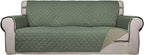 PureFit Reversible Quilted Couch Covers for Dogs Oversized Sofa Cover 78” | Greyish Green/Beige, Water Resistant Couch Protector, Washable Pet Couch Cover with Non Slip and Elastic Straps For Kids