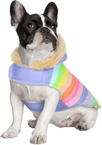 HDE Dog Puffer Jacket Fleece Lined Warm Dog Parka Winter Coat with Harness Hole Pastel Rainbow - S