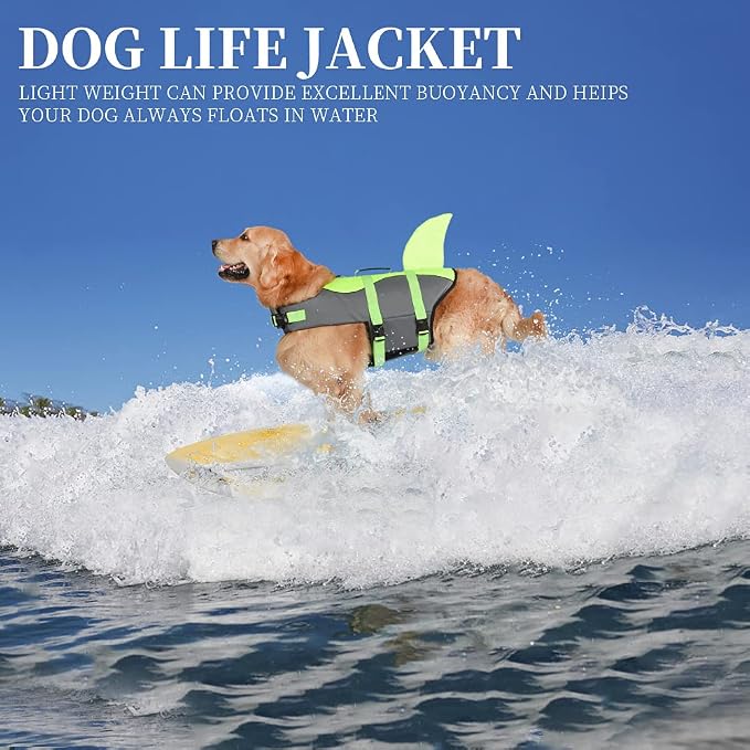 Fragralley Shark Dog Life Jacket, Adjustable Dog Life Vest with Shark Fin, Suit for Small Medium Large Dog Life Vest for Swimming and Boating