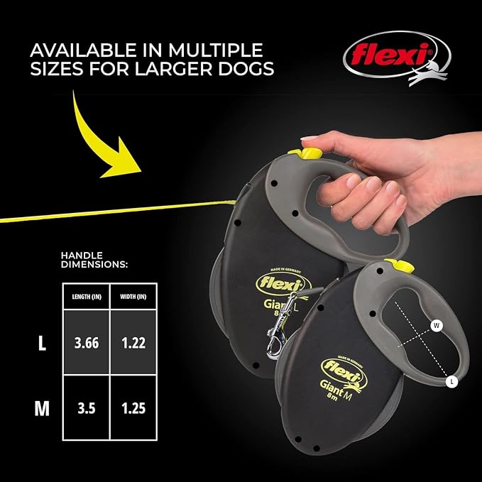 FLEXI® Giant Tape Retractable Dog Leash, Large, 26 ft - Black | German engineered, original flexi leash, durable quality for dogs up to 110 lbs, tangle-free, walking, reliable brake system