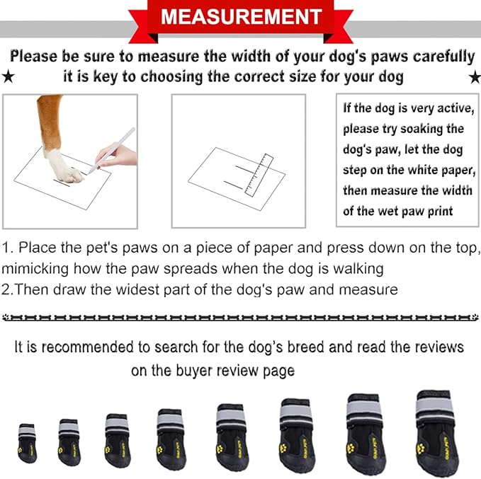 QUMY Dog Shoes for Hot Pavement, Dog Snow Boots & Paw Protectors for Winter | Dog Booties Medium Large Size Dogs, Water-resistant in the Rain, Outdoor Walking, Indoor Hardfloors Skid-resistant Sole Black
