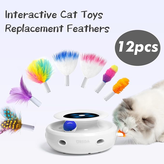 ORSDA 12 Pcs Feathers Replacement and Soft Furry Accessories ONLY Fits Cat Toys, Interactive Toys for Indoor Cats-NOT fits for Other Brand Toys