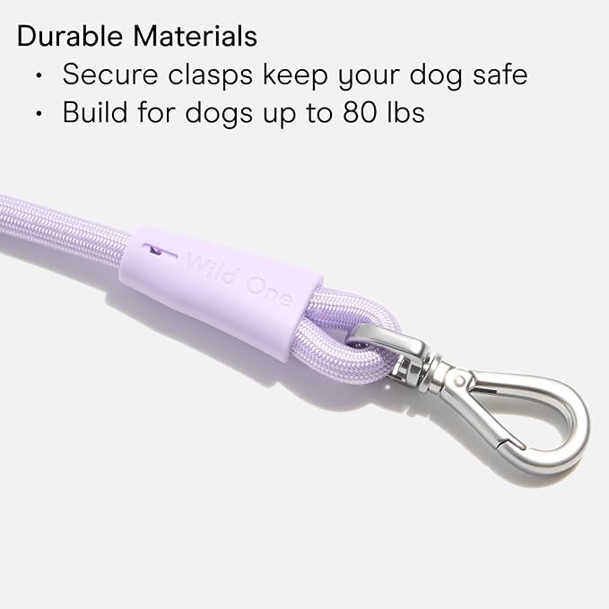 Wild One Hands-Free Adjustable Rope Dog Leash, Standard: 4' to 8.5' Long, .5" Wide, Adjustable for Crossbody, Waist & Handheld, Moonstone