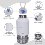 GiNT 37oz Insulated Stainless Steel Dog & Human Water Bottle, All-in-1 Travel Dispenser with Detachable Bowls & Carrying Case, Leak-Proof Pet Canteen for Walking, Hiking, Camping, Car (White)