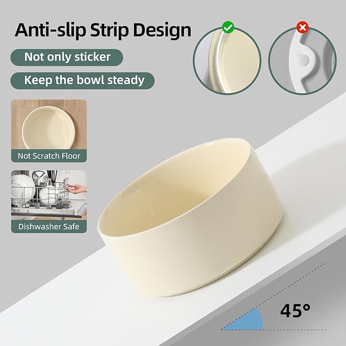 Havniva Raised Cat Bowl 5.1” Elevated Ceramic Cat Food and Water Bowl | Cat Bowls Elevated, Whisker Friendly Cat Bowl, Non-Slip Wood Stand, Food-Grade Ceramic, Wide Opening, Dishwasher Safe