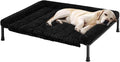 Veehoo Elevated Dog Bed with Fluffy Plush Bolster Cushion, Dog Couch Bed | Cooling Raised Dog Bed for Large Dogs, Washable Orthopedic Pet Cot with Removable Mat, Breathable Mesh, Non-Slip, 42", Black