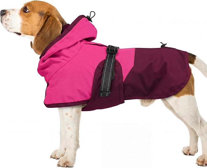 BRKURLEG Dog Raincoat, Waterproof Rain Jacket with Hood, Rose Red, L | Adjustable Windproof Rainproof Jacket with Leash Hole, Reflective Breathable Rain Coat Poncho, for Small to Large Dogs