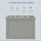 PawHut Raised Pet Feeding Storage Station with 2 Stainless Steel Bowls Base for Large Dogs and Other Large Pets, Gray | with2 Stainless Steel Bowls Base for Other Large Pets