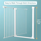 Fairy Baby 38" Extra Tall Baby Gate for Stairs Doorways, Extra Wide 54.4" to 59.8" Safety Dog Gate for House, Auto Close Pressure Mounted Easy Walk Through Pet Gate with Door, White