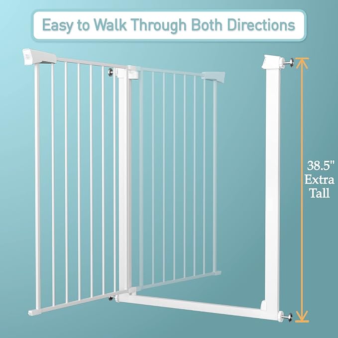 Fairy Baby 38" Extra Tall Baby Gate, 65.4"-70.8" Extra Wide Long Pet Gate for Dogs Cats Puppy, Metal Auto Close Safety Child Gate for Stairs Doorways, Pressure Mounted Gate Fence No Drill, White