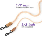 Mile High Life Dog Leash Braided Cotton Rope with Leather-Reinforced Ends | Rust-proof 360° swivel clasp, Heavy-duty for small/medium dogs. Great for weddings, daily walks (6 FT, 1/3", Light Brown)