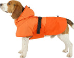 BRKURLEG Dog Raincoat, Waterproof Rain Jacket with Hood, Orange, L | Adjustable Windproof Rainproof Jacket with Leash Hole, Reflective Breathable Rain Coat Poncho, for Small to Large Dogs
