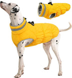 FUAMEY Dog Winter Coat Fleece Warm Large Dog Coat with Harness Built in | Dogs Cold Weather Fleece Coats Zip up Reflective Dog Winter Vest Windproof Water Resistant Snow Coats Yellow XL