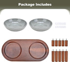 SPUNKYJUNKY Extra Wide Elevated Ceramic Cat Bowl with Acacia Wood Stand Whisker Friendly (Cat Paw Pattern, Gray)