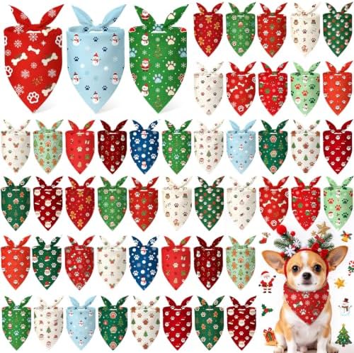 Preboun 50 Pcs Chriastmas Paw Print Dog Bandanas Bulk, Xmas Party by Preboun