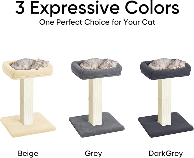 Cat Scratching Post with Plush Perch for Indoor Cats, 32 Inch | Removable & Washable Cover, Sisal Scratcher With a Large Bed, Heavy Duty Post for Cat Adults to Protect Furniture, Dark Grey