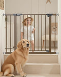 29.5-40.5" Baby Gate for Stairs, Dog Gate for Doorways, Walk Thru Auto Close Metal Baby Safety Gate for The House, Stairs and Doorways, Child Gate Pressure Mounted, Pet Gate for Dog Indoor - Brown