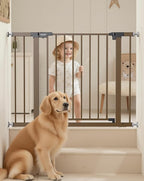 29.5-40.5" Baby Gate for Stairs, Dog Gate for Doorways, Walk Thru Auto Close Metal Baby Safety Gate for The House, Stairs and Doorways, Child Gate Pressure Mounted, Pet Gate for Dog Indoor - Brown