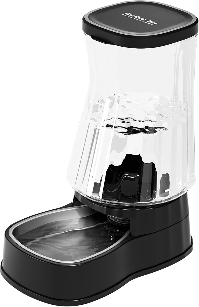 Gardner Pet Automatic Gravity Water Dispenser for Dogs, 1.6Gallon Large Dog Water Bowl Dispenser with Stainless Steel, 100% BPA-Free Pet Water Fountain with Filter for Dogs, Cats, Puppies(Black)