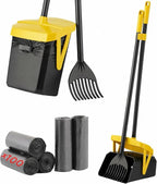 FUSBUNTY Pooper Scooper Swivel Bin & Rake with 100 Waste Bags, Dog Pooper Scooper with Bag Attachment for Large Medium Small Dogs, Poop Scooper with Lid for Lawn Yard Dog Kennel - Yellow