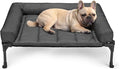 Veehoo Outdoor Elevated Dog Bed with Waterproof Bolster Cushion, Cooling | Raised Dog Bed with Removable & Washable Mat Topper, Breathable Mesh, Dog Couch Cot for Indoor Outdoor, 32", Medium, Black
