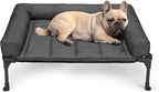 Veehoo Outdoor Elevated Dog Bed with Waterproof Bolster Cushion, Cooling | Raised Dog Bed with Removable & Washable Mat Topper, Breathable Mesh, Dog Couch Cot for Indoor Outdoor, 32", Medium, Black
