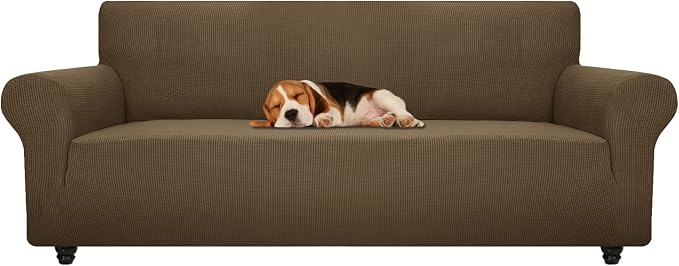 ZNSAYOTX Stretch Oversized Couch Cover Universal Sofa Covers for Living Room Dogs Pet Furniture Protector Spandex Extra Large Sofa Slipcovers with Anti Slip Foam Sticks (Brown, XL Sofa)