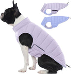 Lelepet Reversible Dog Coat Windproof Dog Puffer Jacket Lightweight Vest | Winter Jacket Warm Cold Weather Coat for Medium Dogs Adjustbale Hook & Loop Pet Apparel with Leash Hole, Pug, Purple, M