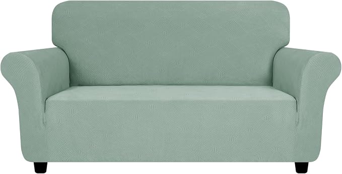ZNSAYOTX Super Stretch Loveseat Covers (57"-70"), New Striped Love Seat Slipcover, Dogs Pet Friendly Anti-Slip Couch Protector Spandex Durable 2 Seater Fabric Sofa Cover (Pea Green, Loveseat)